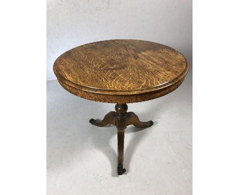 Victorian tilt-top table on splayed tripod legs with original castors, by Holland and Sons of London, diameter approx 76cm