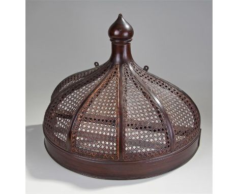 George III style mahogany bed canopy, of small proportions, caned dome with finial, 64cm wide