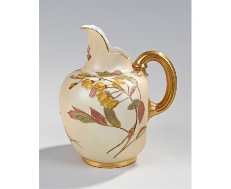 Royal Worcester blush ivory jug, decorated with flowers, Registration number 29115, 1094, 18.5cm high