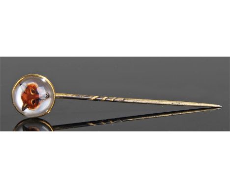 Essex crystal stick pin, with a foxes head on a gold mount, plated pin, 6.3cm high