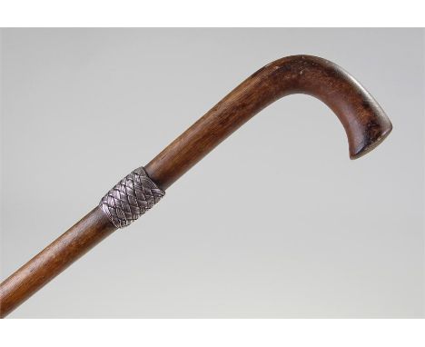 Late 19th Century rhinoceros horn walking stick, the tapering cane with L shape handle, ropewtist collar, 85cm long, 169 gram