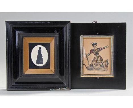 18th Century British school, full length silhouette of a lady, together with a print of Mrs Knowles as William Tell (2)
