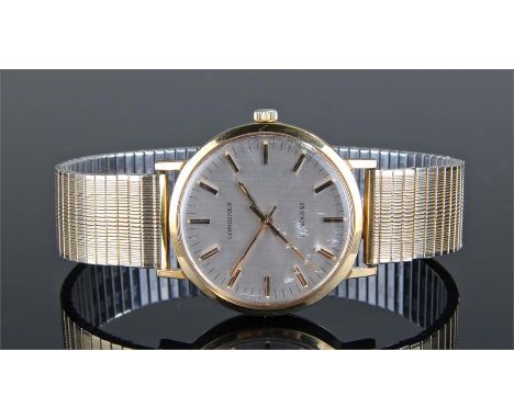 Longines Conquest gentleman's gold plated wristwatch, the silvered signed dial with gilt and black hour baton markers, manual