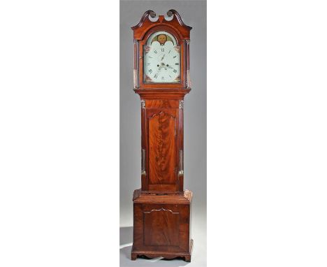 George III mahogany longcase clock, H Knight & Son the swan neck pediment above an ached hood, turned columns with brass infi