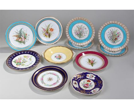 Royal Worcester cabinet plate, painted by Hindley, together with another Royal Worcester cabinet plate, a set of four hand pa