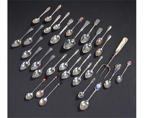 Collection of silver spoons, various dates and makers, to include some enamel topped examples, apostle spoons, bright cut spo