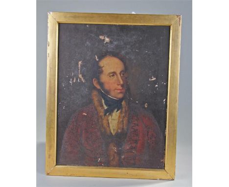 19th Century English school, portrait of an officer, in red tunic, oil on canvas, 34cm x 44.5cm, housed within a gilt frame