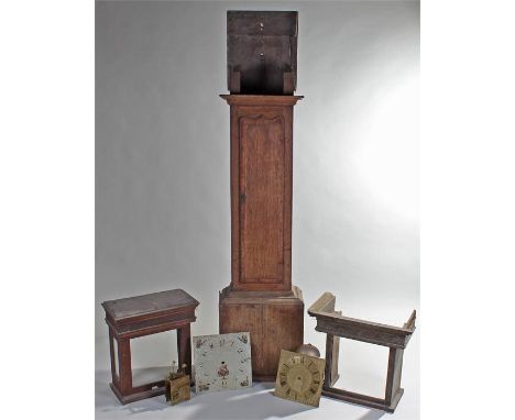 19th Century longcase clock, with rectangular hood and white painted dial, long trunk door, and movement, together with anoth