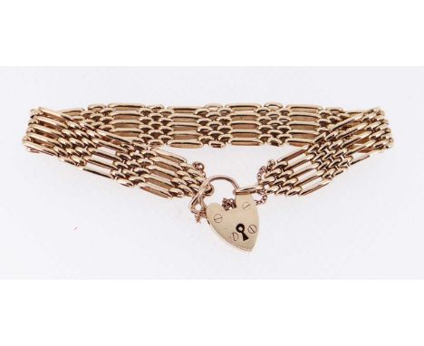 9CT GOLD GATE BRACELET, with heart shaped padlock, 19.9gmsProvenance: deceased estate Swansea, consigned via our Carmarthen O