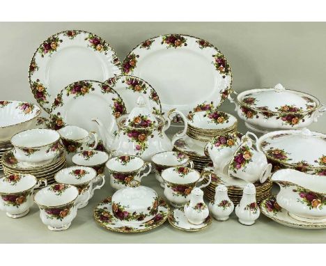 ROYAL ALBERT 'OLD COUNTRY ROSES' TEA & DINNER SERVICE, including teapot, sugar bowl, milk jug, bread & butter plate, 9 tea cu