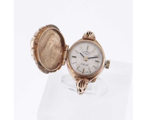 9CT GOLD ROTARY WATCH RING, textured cover, ring size J, 10.7gmsProvenance: deceased estate Pembrokeshire, consigned via our 