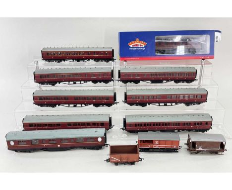 NINE BACHMANN BRANCH-LINE '00' GAUGE COACHES, including boxed LMS 50ft parcels van, 8 various 1st &amp; 3rd class coaches, al