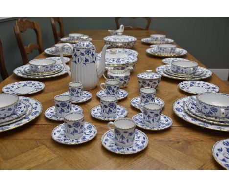 SPODE 'BLUE COLONEL' DINNER & COFFEE SERVICE FOR EIGHT, comprising pair veg. tureens, oval platter, gravy boat & stand, soup 