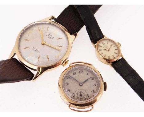 THREE VINTAGE WRISTWATCHES comprising 9ct gold Avia gents wristwatch in vintage Avia box, 9ct gold vintage wristwatch head an