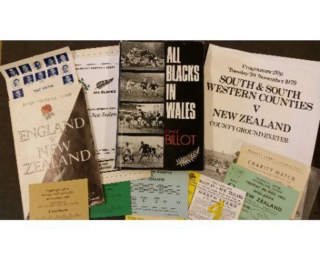 RUGBY UNION, New Zealand selection, inc. hardback edition of All Blacks in Wales by Billot, dj (1972 first edition); programm