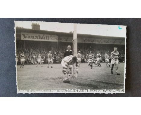 RUGBY LEAGUE, RP postcard, action shot from first game of 1960/1 season, Wigan v Hull, 20th Aug 1960, showing Hollen touching