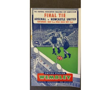 FOOTBALL, programme for 1952 FA Cup Final, Arsenal v Newcastle United, rust stains to staples, VG