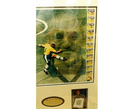 FOOTBALL, signed colour photo/print by Roberto Carlos, The Magic Bullet, showing his famous free kick v France, 18th June 199