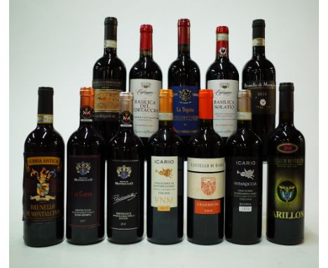 12 BOTTLES ITALIAN RED WINESubbia Antica Brunello di Montalcino 2015; Tenuta di Montecucco Le Coste Riserva 2017 and Passonai