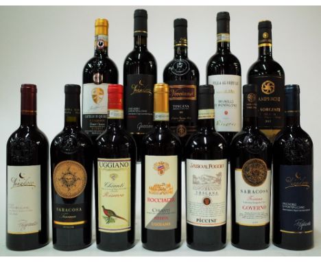 12 BOTTLES ITALIAN RED WINELunadoro Prugnanello 2019, Quercione Riserva 2017 and Pagliareto 2018; Barbanera Saracosa 2019, Ve