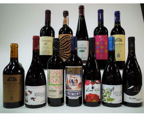 12 BOTTLES ITALIAN RED WINECantine Colomba Bianca Tenuta Fenice Nero d'Avola 2020 and Cabernet Sauvignon Riserva 2018,  and V