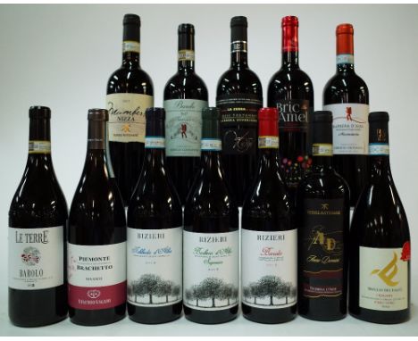 12 BOTTLES ITALIAN RED WINECantina Terre del Barolo 2017; Vinchio Vaglio Nivasco Brachetto Sweet 2020; Rizieri Nebbiolo d'Alb