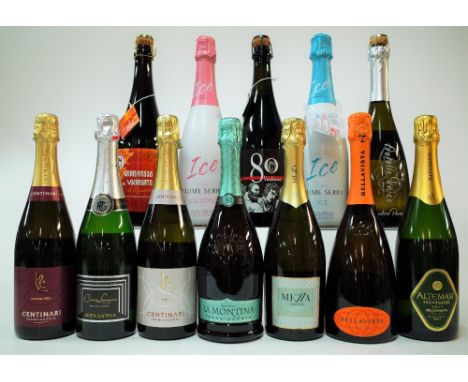 12 BOTTLES SPANISH AND ITALIAN SPARKLING WINEFranciacorta Centinari, Bellavista Grande Cuvée, La Montina and Centinari Brut; 