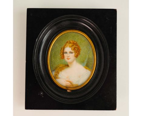Miniature portrait of Louise de La Valliere, the Mistress of Louis XIV. It is beautifully painted with details with her curly