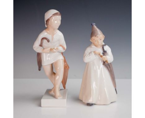 Pair of porcelain figurines depicting the mythical Sandman figure from Danish folklore. The first, Royal Copenhagen figurine 