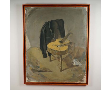 Giclee on canvas by Alexandre Zlotnik titled Still Life with Guitar and Jacket, hand-signed in the lower right and numbered 6