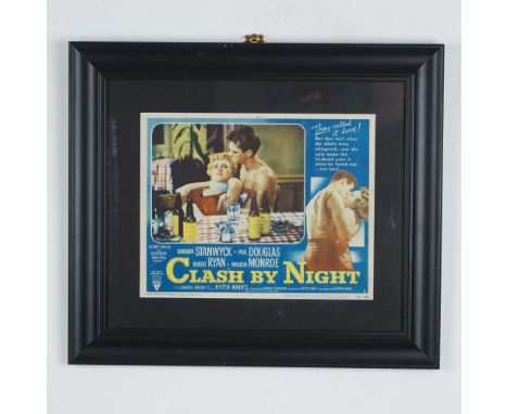 Framed original 1952 movie poster for the film "Clash by Night," directed by Fritz Lang and starring Barbara Stanwyck, Paul D