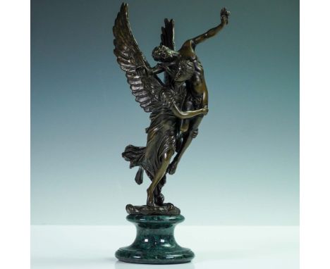 A finely cast bronze sculpture after French artist Antonin Mercie's celebrated work The Abduction of Psyche, portraying the m