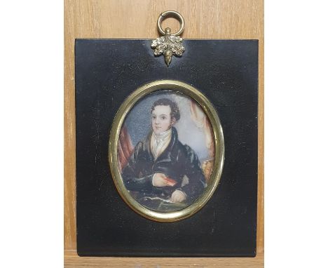 A framed miniature water colour portrait of a Georgian Gentlemen signed JW 18?. 13cm x 11cm.