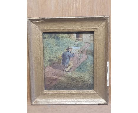 A gilt framed miniature water colour portrait. (Self Portrait?)No signature present. 17cm x 16cm.