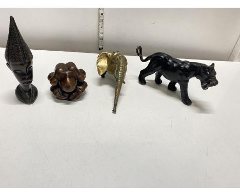 A selection of assorted collectibles including door knocker and leather panther, shipping unavailable