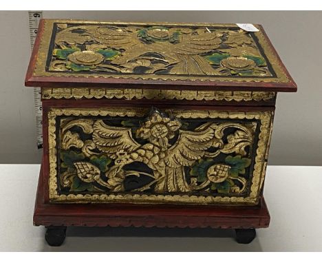 A vintage wooden box with hand carved decoration 24x30cm, shipping unavailable