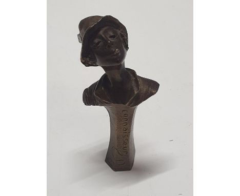 A solid bronze figure signed 'Beck' to reverse and Connaisseur possibly a desk seal or pipe tamper