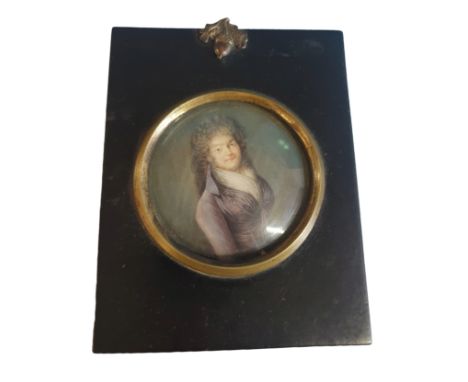 The circle of Frederick Buck (1781-1840) framed miniature portrait of a lady in an ebonised frame overall dimensions 15x12cm