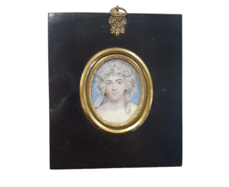 The circle of Frederick Buck (1781-1840) framed miniature portrait of a lady in an ebonised frame overall dimensions 15x12cm