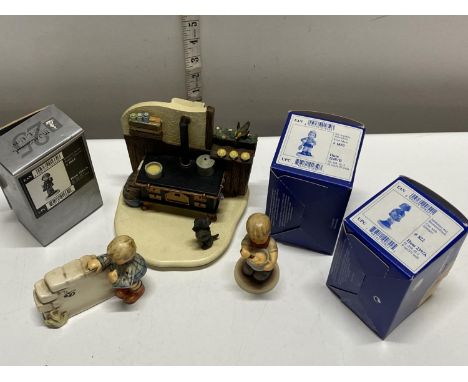 A selection of Goebel and Hummel figurines including some boxed, shipping unavailable