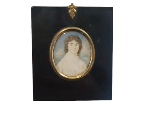 The circle of Frederick Buck (1781-1840) framed miniature portrait of a lady in an ebonised frame overall dimensions 15x12cm