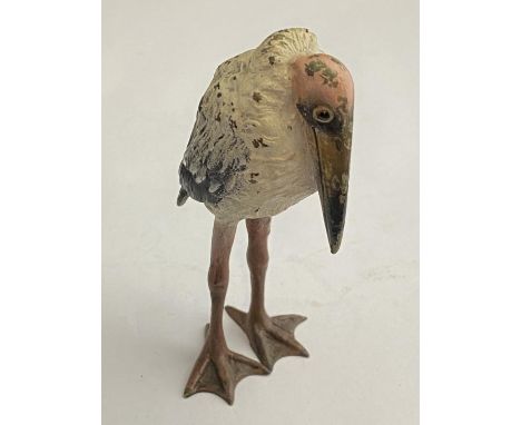 A antique Austrian cold painted bronze figure of a stork. 9.5cm tall.