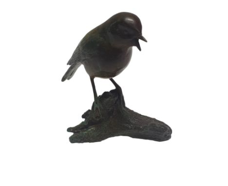 A bronze study of a Robin on branch by Patricia Northcroft h12cm