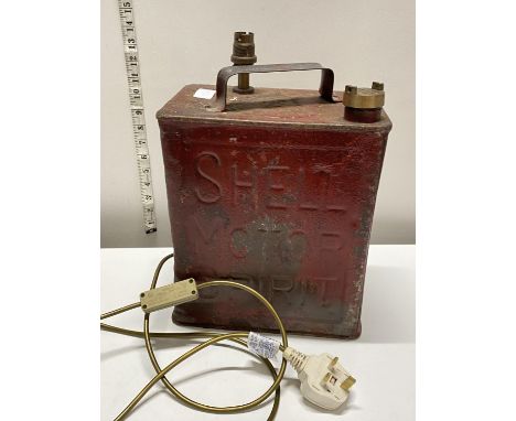 A vintage Shell oil can converted into a lamp, shipping unavailable