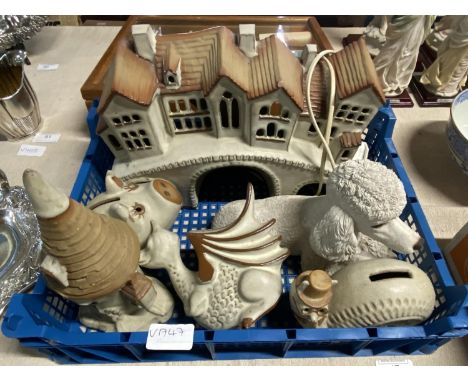 A selection of assorted Shelf/Fairy Cottage items including moneyboxes etc