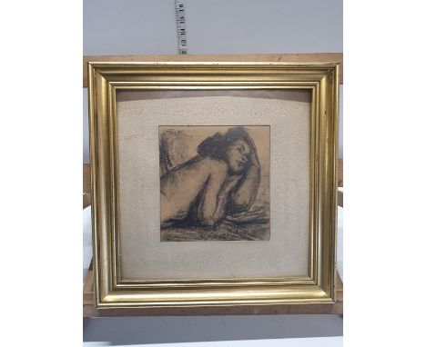 A Pal Fried - Hungarian Artist (1893-1976) charcoal sketch of partial reclining nude female signed top left corner, framed ov