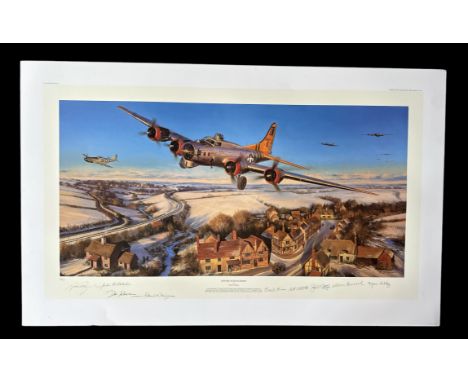 Multi signed Limited Edition colour Military print Titled Return to Rattlesden. Signed by Nicholas Trudgian (Artist), and Vet