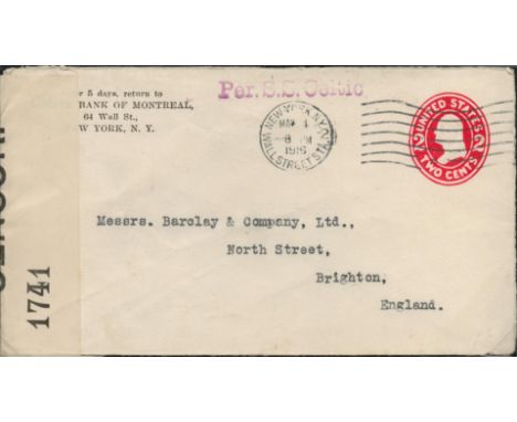 Great War 1916 SS Celtic Ship Paquebot rare Examiner inspected cover Per SS Celtic. Good condition. All autographs come with 