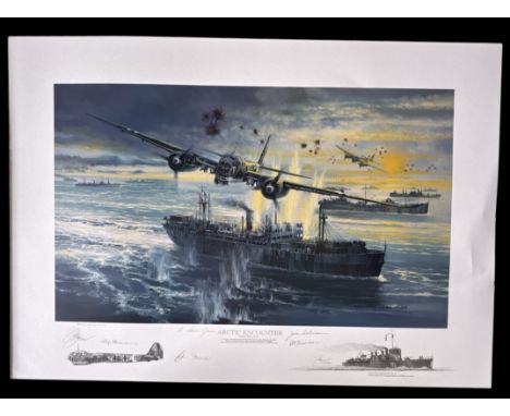 Multi signed Special Edition colour Military print Titled Arctic Encounter by Robert Bailey. Signed by Hajo Hermann, Frank Sa