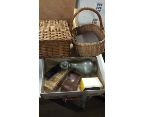 VINTAGE SUITCASE & CONTENTS & 2 BASKETS
